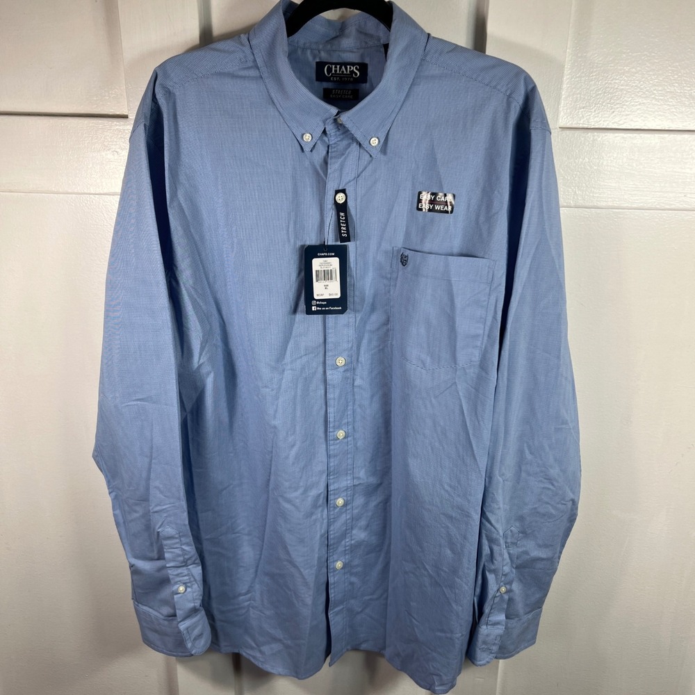 Chaps Mens XL Blue Multi Stretch Easy Care Long Sleeve Button Down Shirt 2051